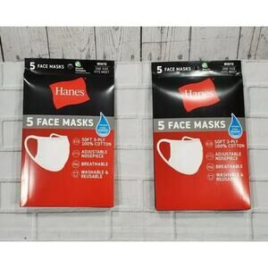 Hanes White 100% Cotton Fabric Reusable Face Mask Washable Comfortable 10 MASKS